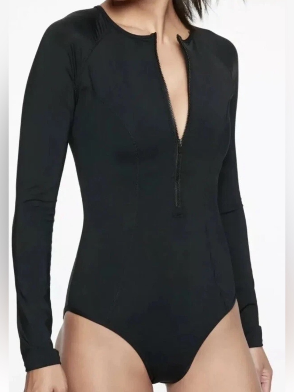 ATHLETA Cortes Black Long Sleeve One Piece Swimsuit Vacation Cover Up